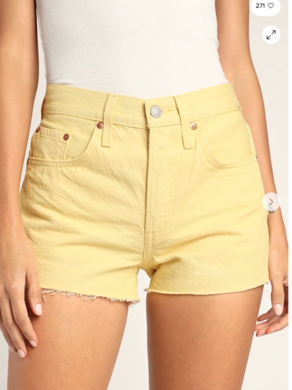 Levi’s Womens Sz 33 501 Original High Rise Yellow Cutoff Denim Shorts Button Fly